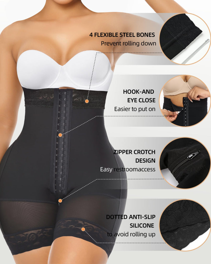 Tummy Control Shapewear for Women Fajas Colombianas Body Shaper Shorts with Zipper Crotch - Volutto