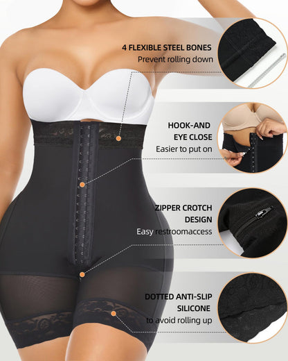 Tummy Control Shapewear for Women Fajas Colombianas Body Shaper Shorts with Zipper Crotch - Volutto