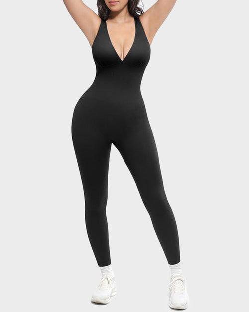 Deep V Tummy Control Sculpting Jumpsuit - Volutto