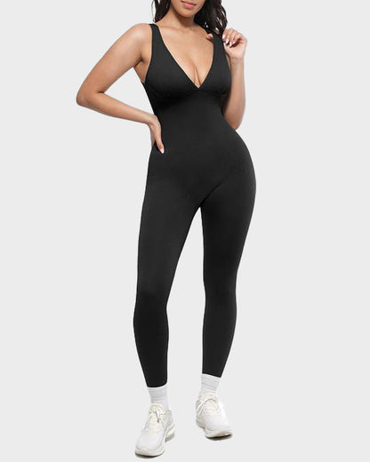 Deep V Tummy Control Sculpting Jumpsuit - Volutto