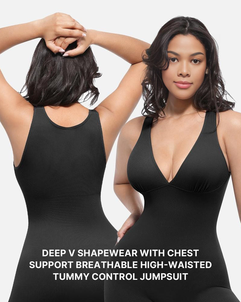 Deep V Tummy Control Sculpting Jumpsuit - Volutto