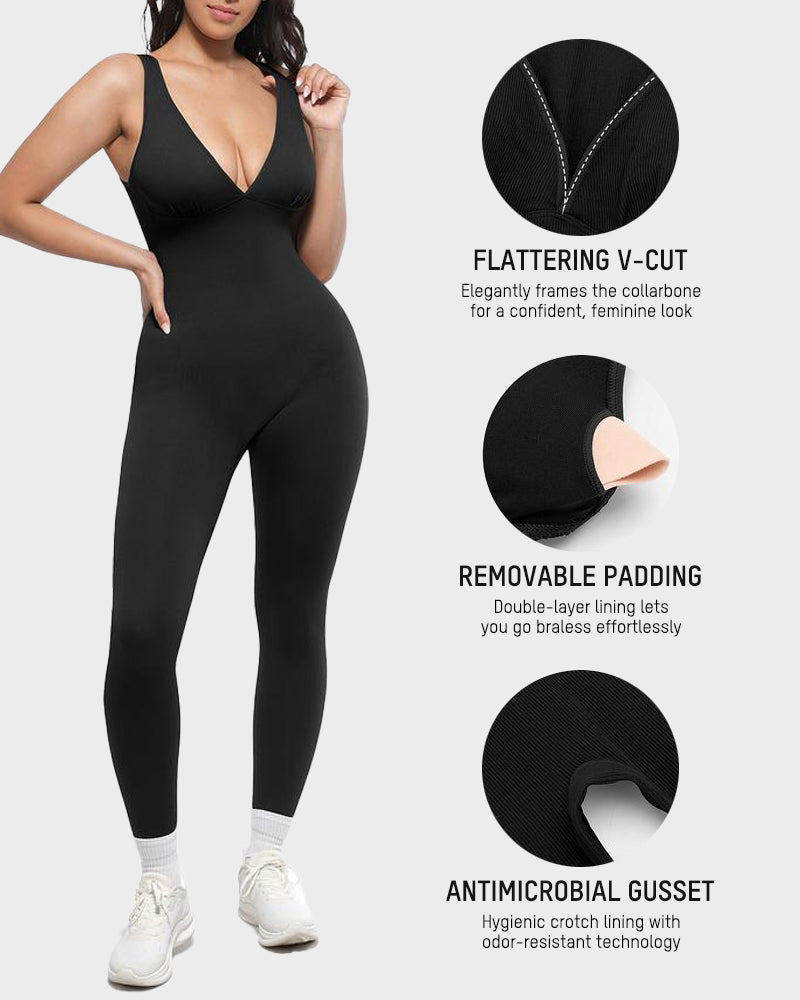Deep V Tummy Control Sculpting Jumpsuit - Volutto