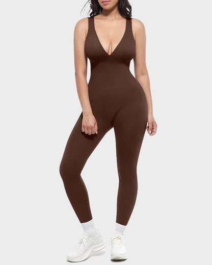 Deep V Tummy Control Sculpting Jumpsuit - Volutto