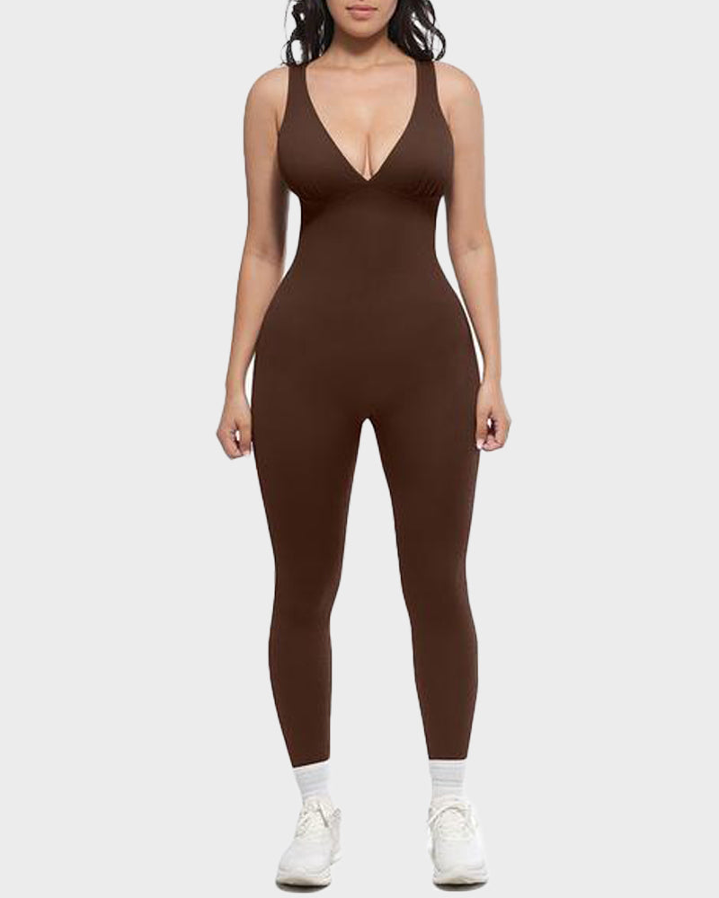 Deep V Tummy Control Sculpting Jumpsuit - Volutto