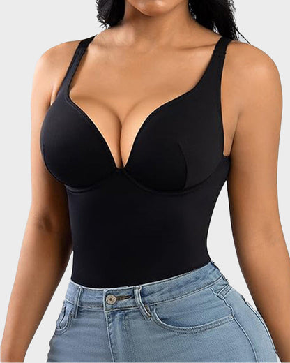 V Neck Tummy Control Thong Bodysuit Shapewear - Volutto